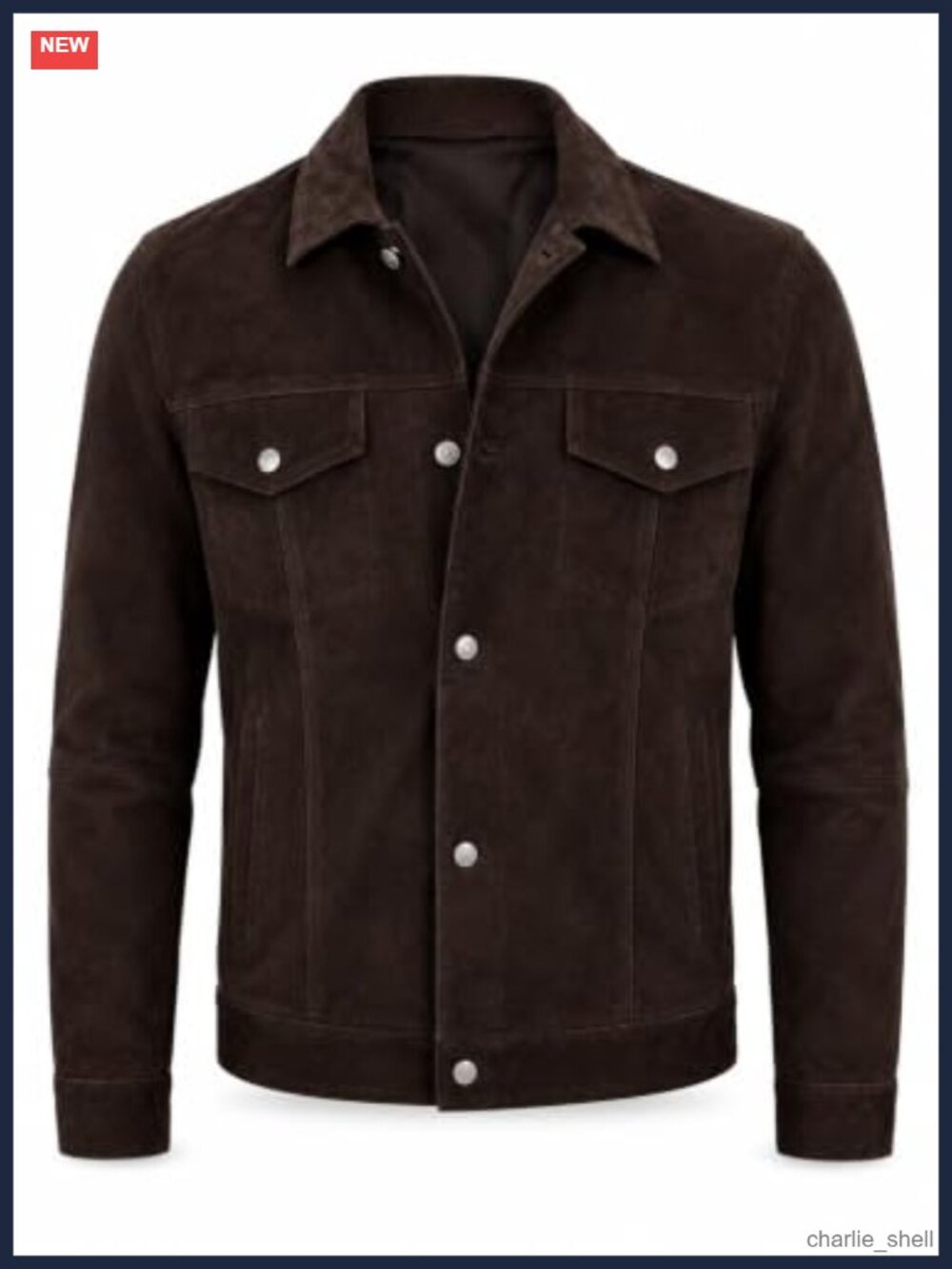 Suede Leather Jacket Men Button Front Trucker Shirt Collar Coat
